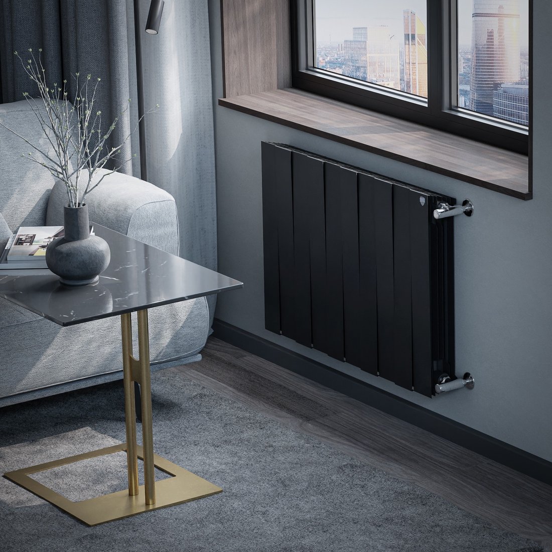 Радиатор биметаллический Royal Thermo PianoForte 500 Чёрный - 10 секц. - 5 Радиатор биметаллический Royal Thermo PianoForte 500 Чёрный - 10 секц. - 5